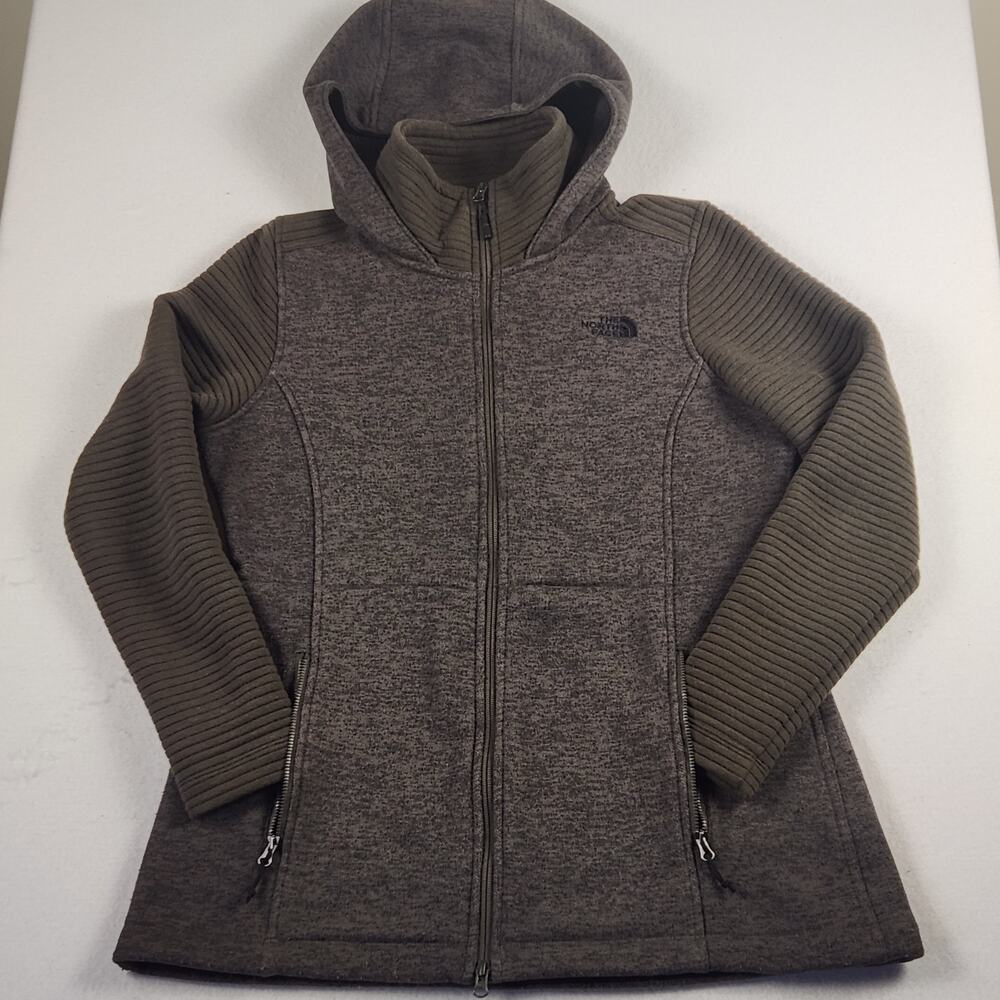 North Face Indi Insulated Hoodie Jacket Full Zip Heather Olive Womens L